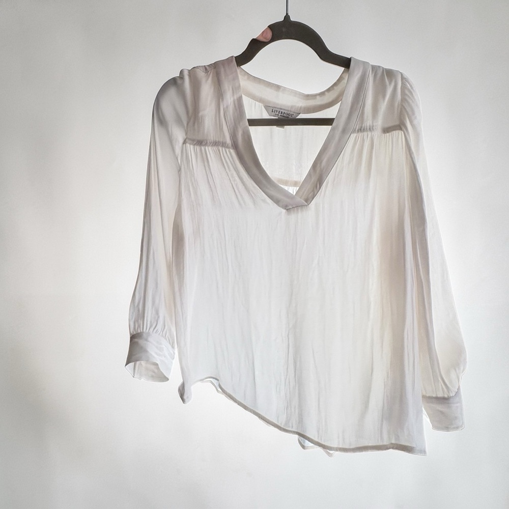 LIVERPOOL V-Neck Popover Blouse Ivory Chiffon Lightweight Piratecore Flowy Sz S - Picture 4 of 9